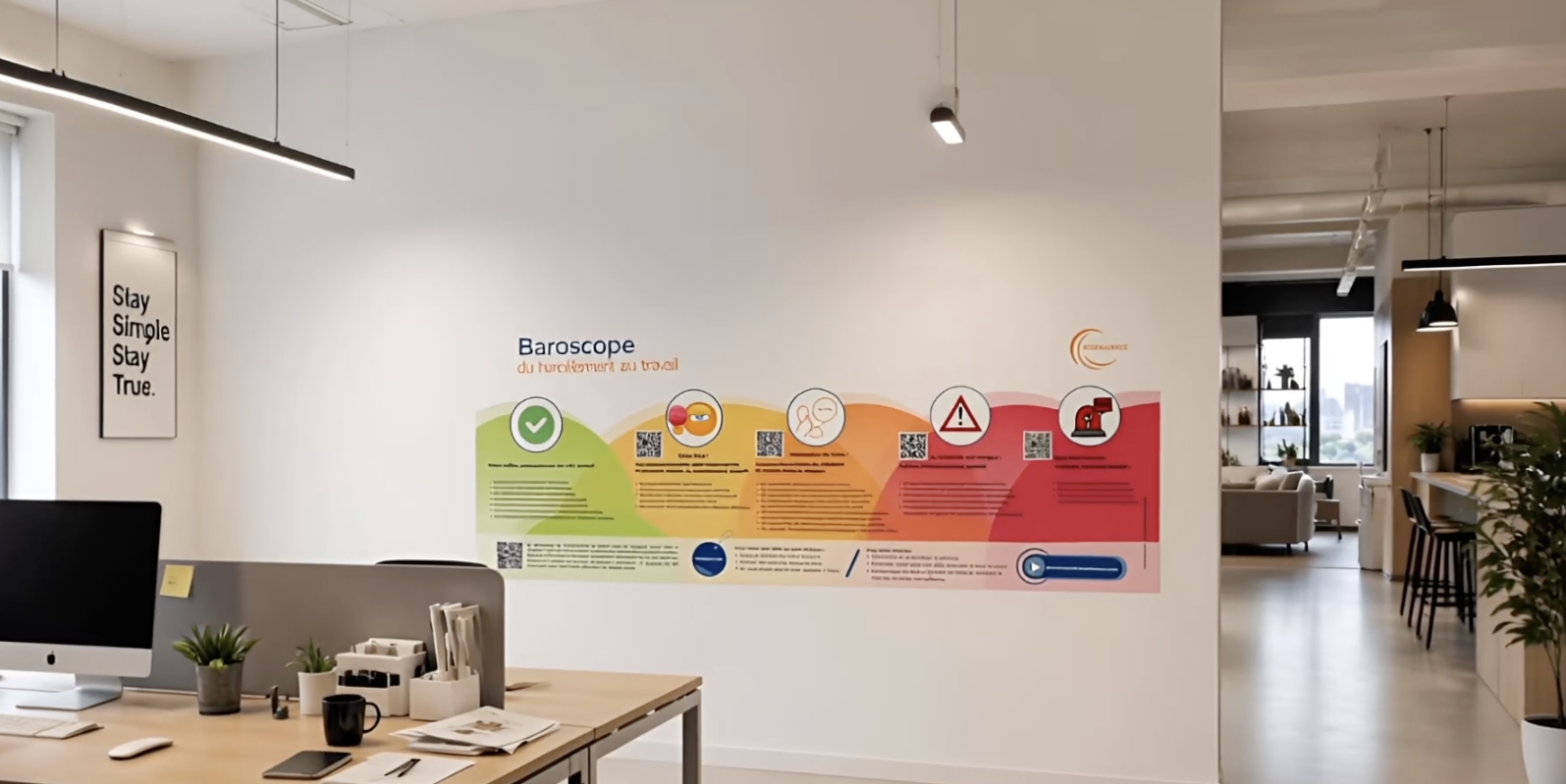 Le Baroscope du harcèlement au travail affiché sur le mur d’un bureau